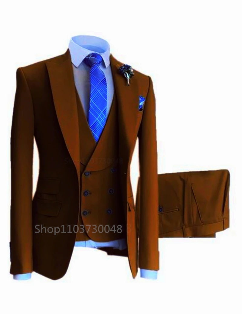 Solid Men Suits Slim Fit Smart Casual Wedding Dress Peak Lapel Jacket Groom Tuxedos for Business 3 Piece Sets(Blazer+Pants+Vest)
