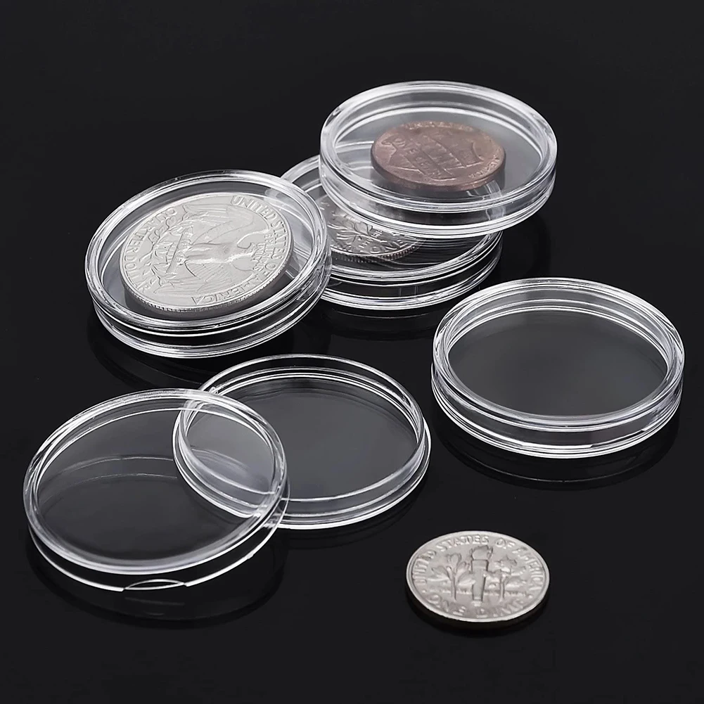 Boîte de rangement de Capsules de pièces de monnaie en plastique transparent, 16/18/19/20/21/23/24/25/26/28/30/32mm