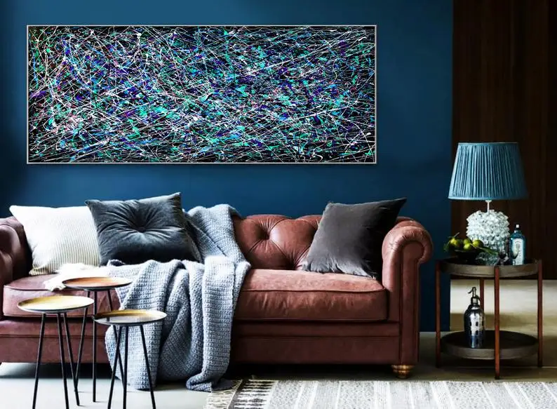 

Large Jackson Pollock Abstract Painting, Modern Art , Horizontal Painting,Abstract Landscape ,Wood abstract oil