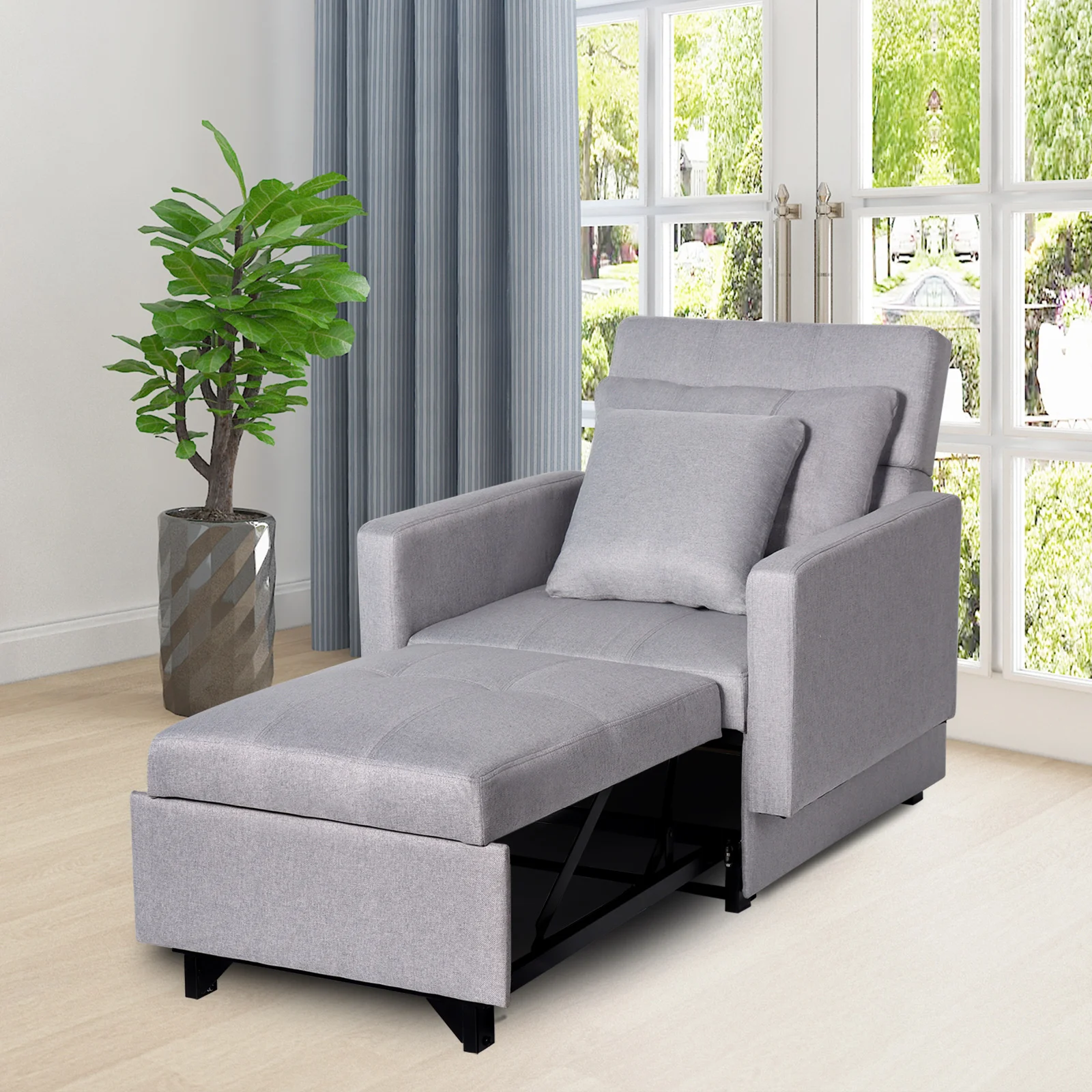 3-in-1 Convertible Sleep Chair Recliner Adjust Backrest Into a Sofa Bed Lounger Chair for Living Room