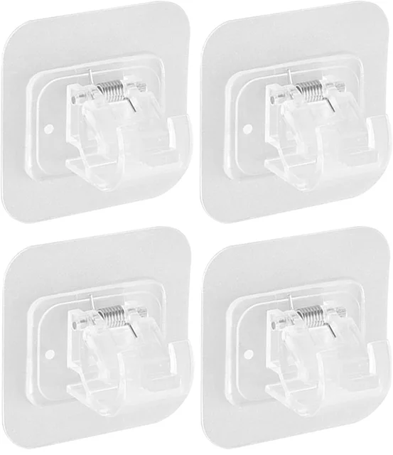 2/4pcs Self Adhesive Curtain Rod Bracket No Drill Drapery Hooks Holder Plastic Sticky Curtain Rod Hooks for Kitchen Bathroom 4pcs Transparent
