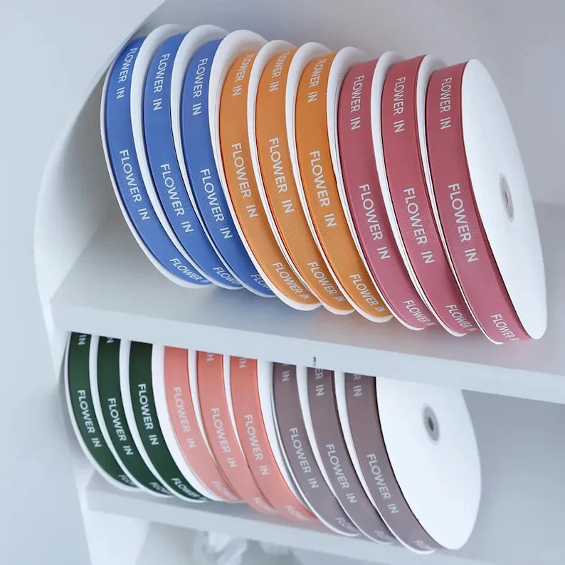 Personalized Grosgrain Ribbon Roll Text Name Print Florist Gift Packaging DIY Handmade Tape Wedding Supplies Decor