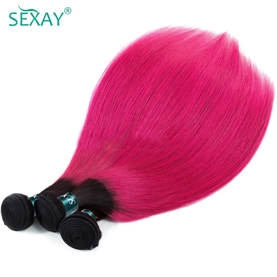 Sexay 1B Pink Human Hair Straight Weave Bundles 3/4 Pcs Brazilian Bone Straight Hair Ombre Hot Pink Human Bundles Deal
