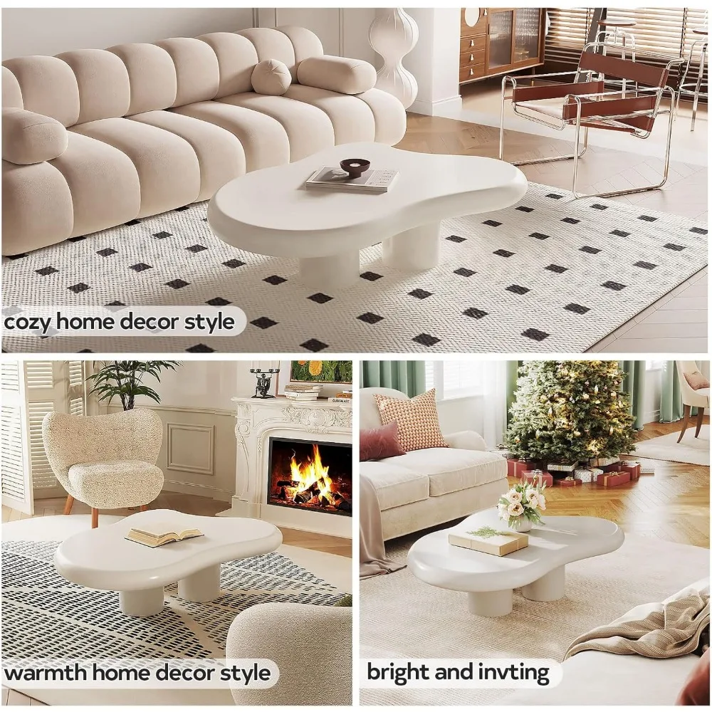 Cloud Coffee Table, Modern White Coffee Table for Living Room, Cute Irregular Indoor Tea Table with 3 Legs, Easy Assembly 6