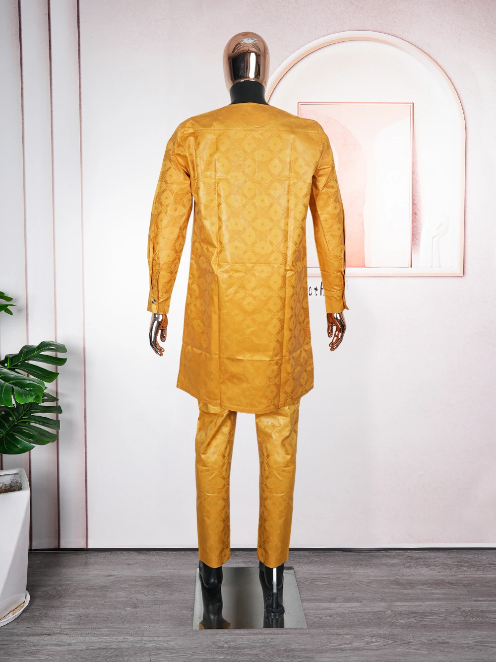 READYMADE♡ AFRICAN SHIRT - TYPE:E African Dashiki, Black, Dark Reddish Brown, Yellow and White