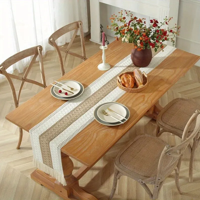 Table Runner Bohemian Macrame Crochet with Tassels Style for Weddings Dining Parties HomeDecor 1pc