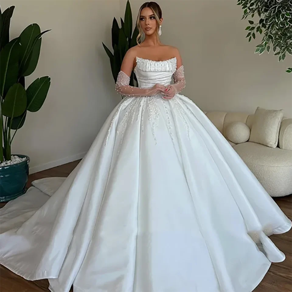Maßgeschneidertes Elegantes Brautkleid mit Bootshalsausschnitt und Paillettenbesatz 2026 Rückenfreies Illusion-Kleid mit Schleppe aus Tüll – Detail 4