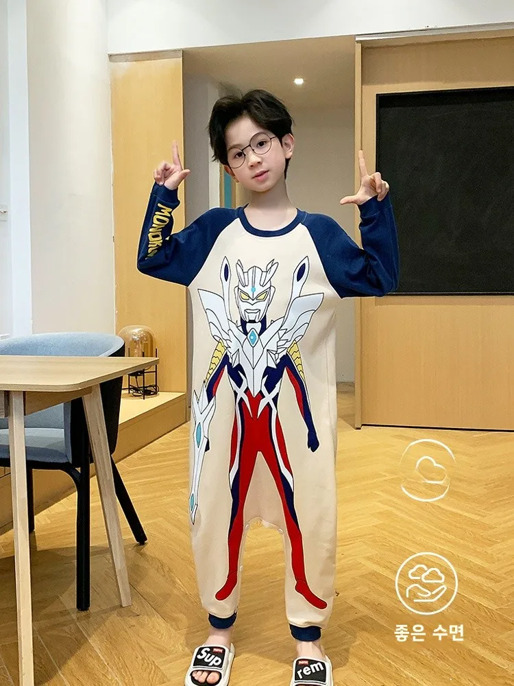 새로운 2025년 남아용 긴팔 면 파자마 발차기 방지 수면복 따뜻한 봄 가을용 홈웨어 편안하고 통기성 좋은 아동용 롬퍼