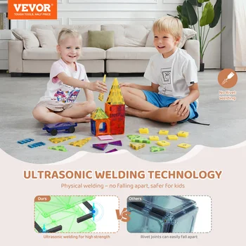 VEVOR 55pcs Magnetic Building Blocks Construction Set Magnet Tiles Children Montessori Educational Game Toys for Kids Boys Gifts 2