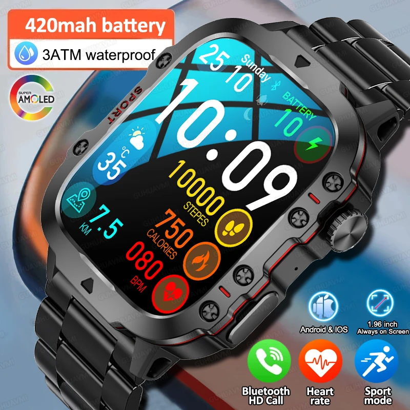 

2024 New Smartwatch Men's Rugged Military Bluetooth Call Sport Heart Rate IP68 Waterproof Outdoor Smart Watches for Android IOS