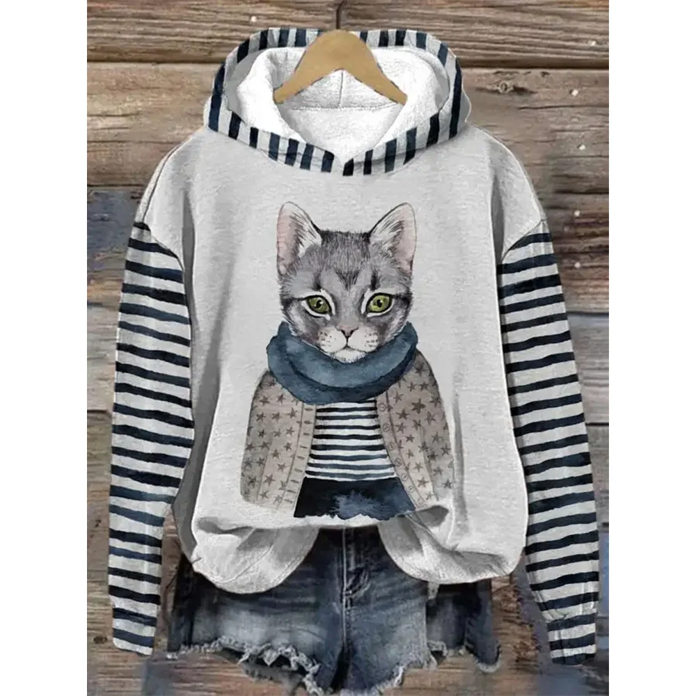 Kawaii Cat Sweatshirt Hoodies For Women Autumn Long Sleeve Top Fashion  Casual Pullover 3d Animal Print Oversized Female Clothing - AliExpress