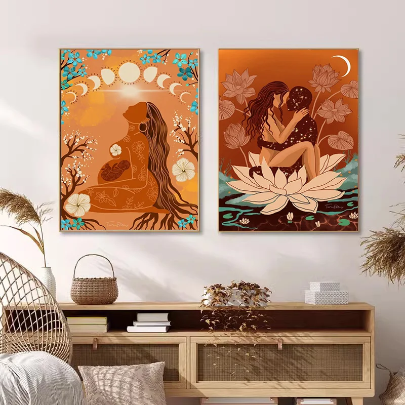 

Soul Mates Art Prints Spiritual Love Sexy Girls Posters Canvas Paintings Sun Moon Wall Pictures For Living Room Home Decor Gifts