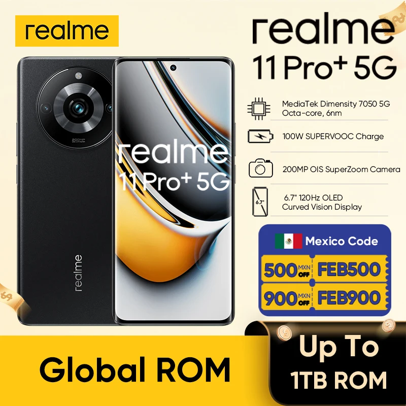 Global Rom Realme 11 Pro Plus 5G Smartphone Cellulari Android Mtk 7050 1Tb Rom 12Gb Ram 120Hz Fhd + 200Mp Ois 100W Cellulare
