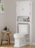 Storage Over The Toilet, Cabinet Organizer with Adjustable Shelves and Double Doors, Wood Space Saver, White 1
