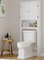 Storage Over The Toilet, Cabinet Organizer with Adjustable Shelves and Double Doors, Wood Space Saver, White 1