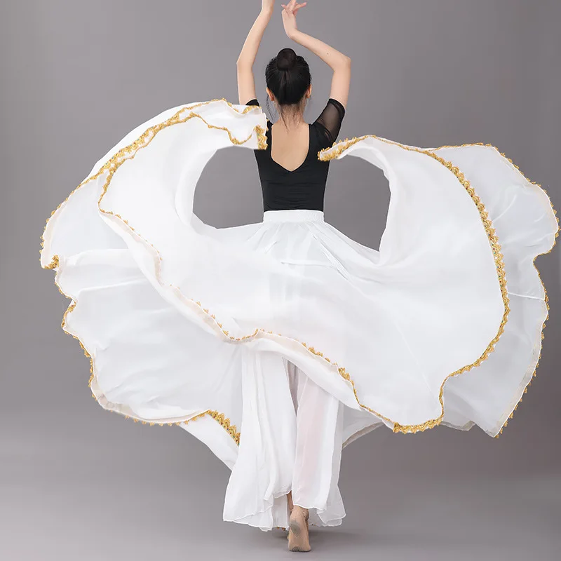 Women Flamenco Dresses Flamenco Belly Dance Chiffon 13 Color Solid 720 Degree Pendulum Skirt Gypsy Long Skirts