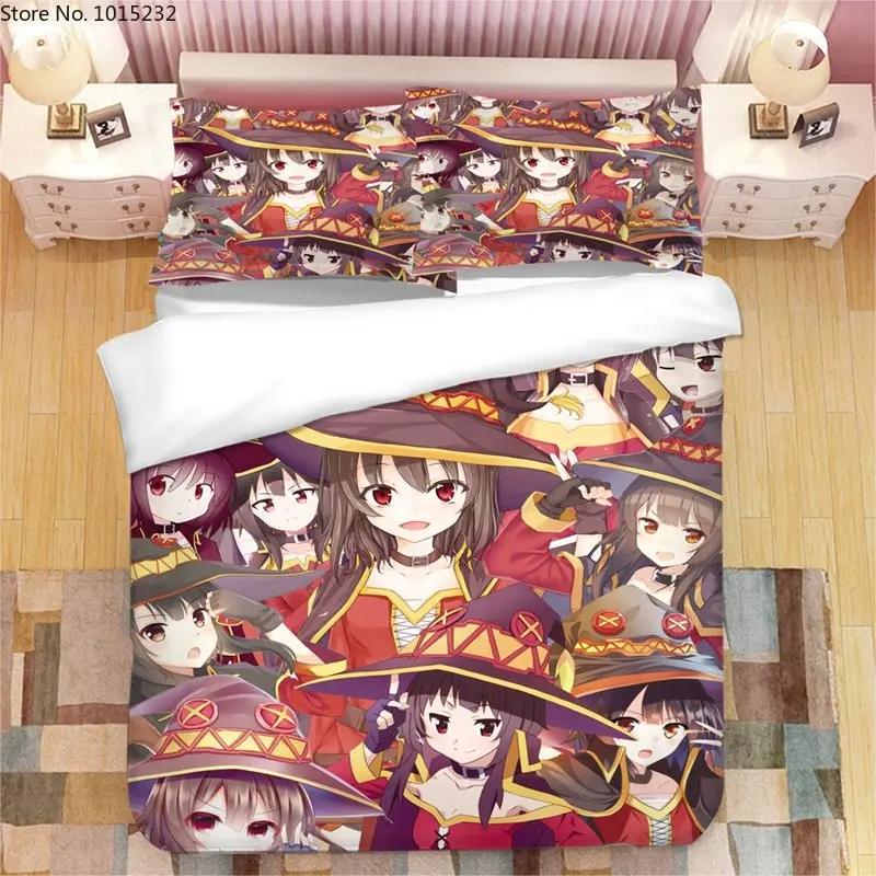 

Anime Megumin Konosuba 3D Printed Bedding Set Duvet Covers Pillowcases Comforter Bedding Set Bedclothes Bed Linen