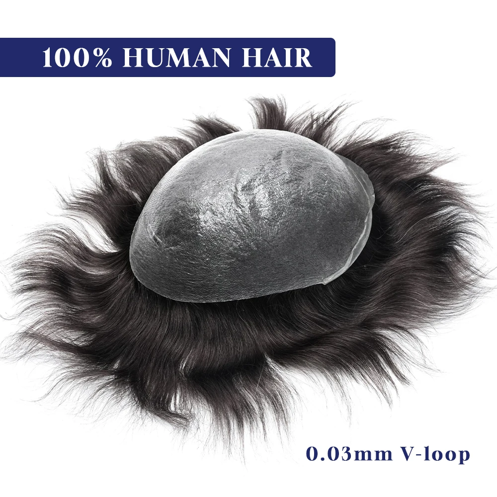 Os21 0.03-0.04mm NG Clearance Thin Skin Toupee Capillary Prothesis Hair Piece For Men Hair Replacement System V Loop Men Toupee 3