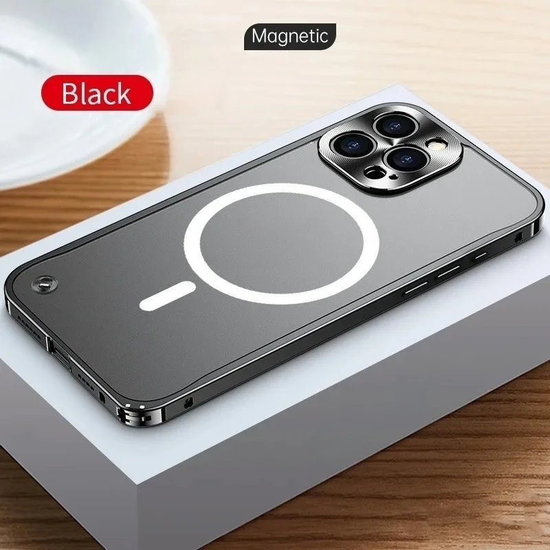 Sleek Metal Aluminum MagSafe-Compatible Magnetic Bumper Case with Matte Clear Back