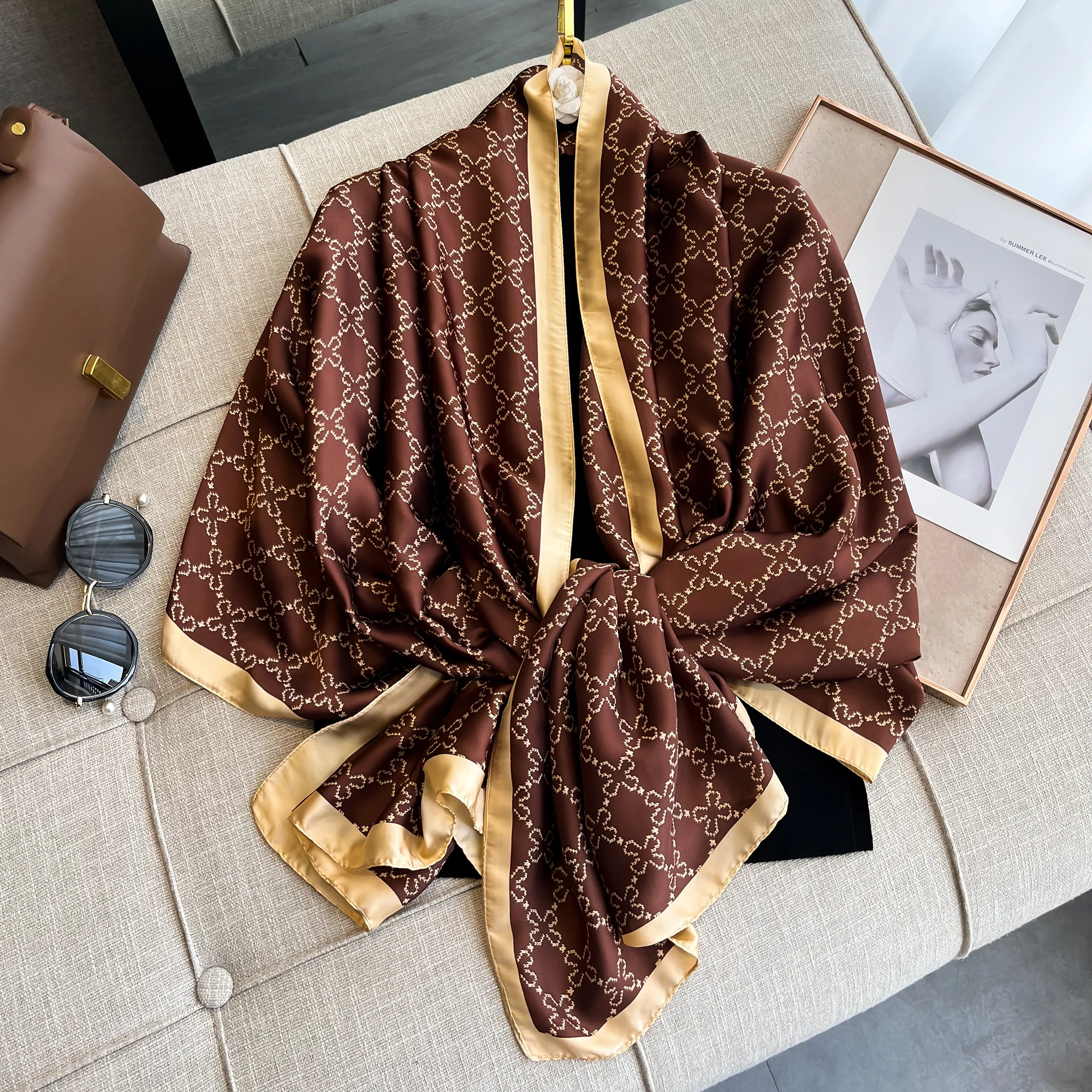 Popular Style 180X85CM Scarves New Design 2024 Square Shawls Luxury Sunscreen Beach Silk Scarf Women The Four Seasons Bandanna 4