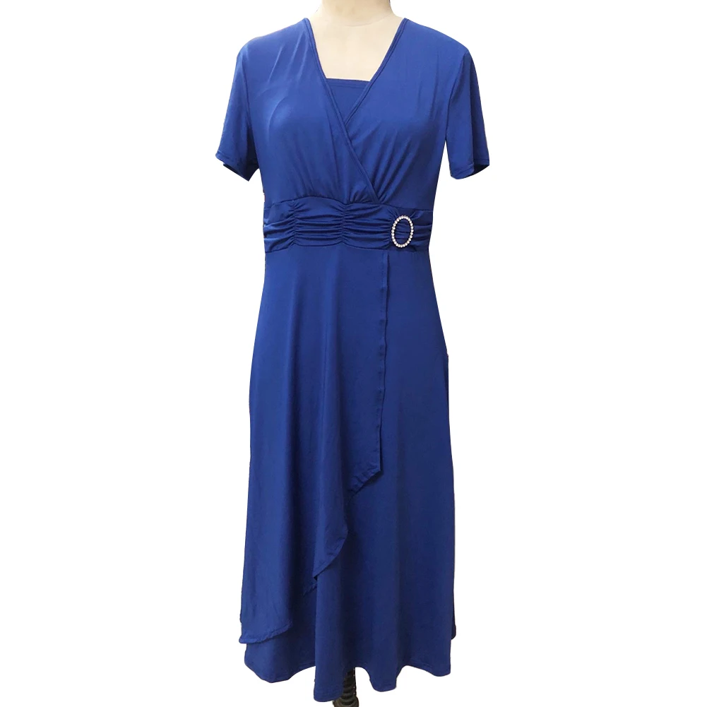 HOT SALE Fashion Plus Size Dresses Women Short Sleeve Asymmetric Hem Waist Tight Large Swing Midi Evening Dress