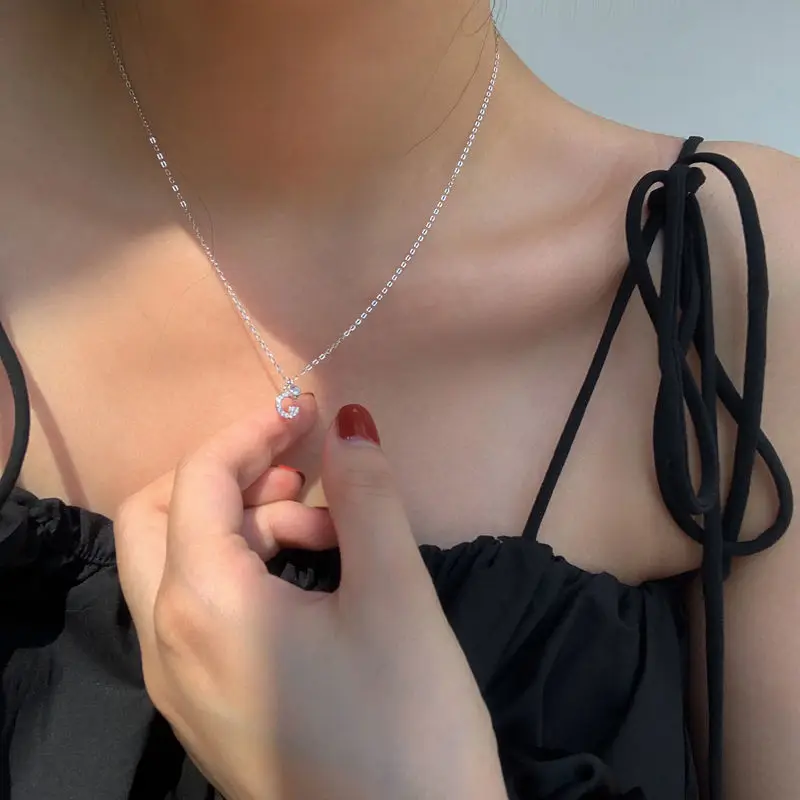925 Sterling Silver Letter Necklace Shiny Zircon Letter Pendant Collar Chain Your Name Necklace Wedding Jewelry Birthday Gift