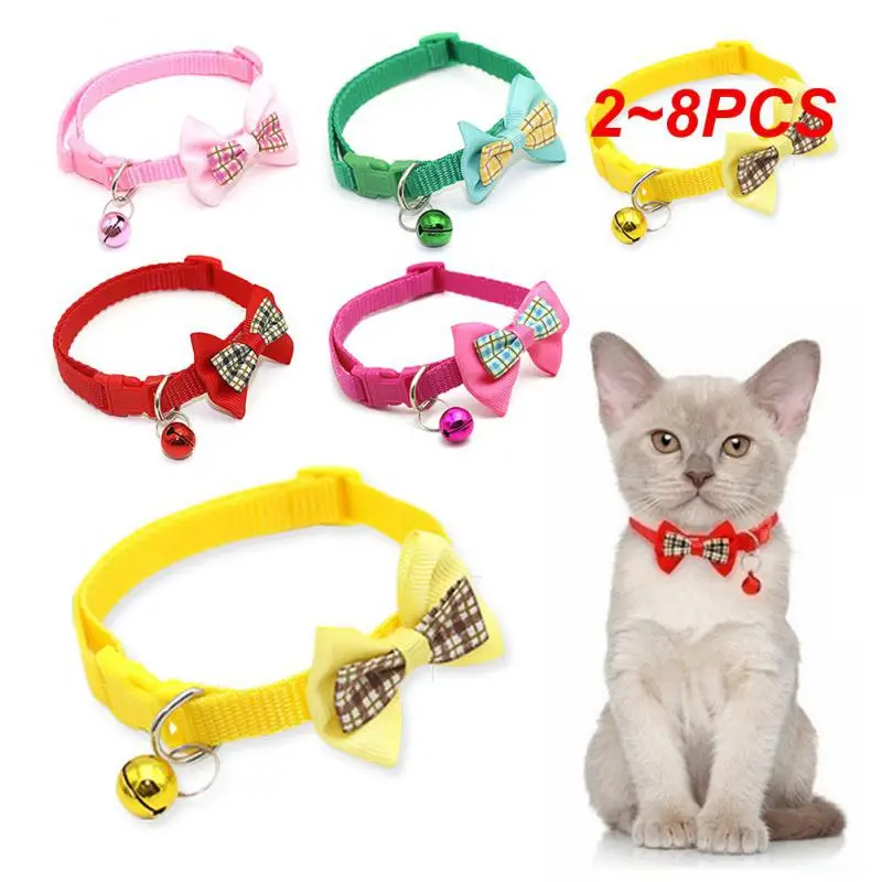 

Регулируемые ошейники для кошек и собак, 2-8 шт., милый галстук-бабочка с подвеской-колокольчиком, ожерелье, модный галстук, безопасная Пряжка, одежда для домашних животных