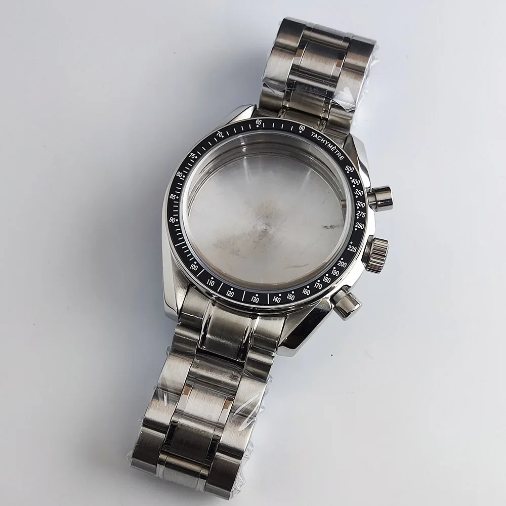 Men's 39.7mm Stainless Steel Watch Case with Moon Back Cover