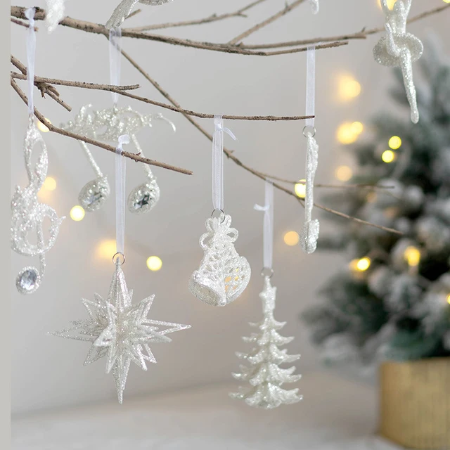 Plastic Christmas Pendant White Mini Snowflake Angel Winges Elks Star Xmas  Tree Hanging Ornament New Year Party Decor Noel Natal