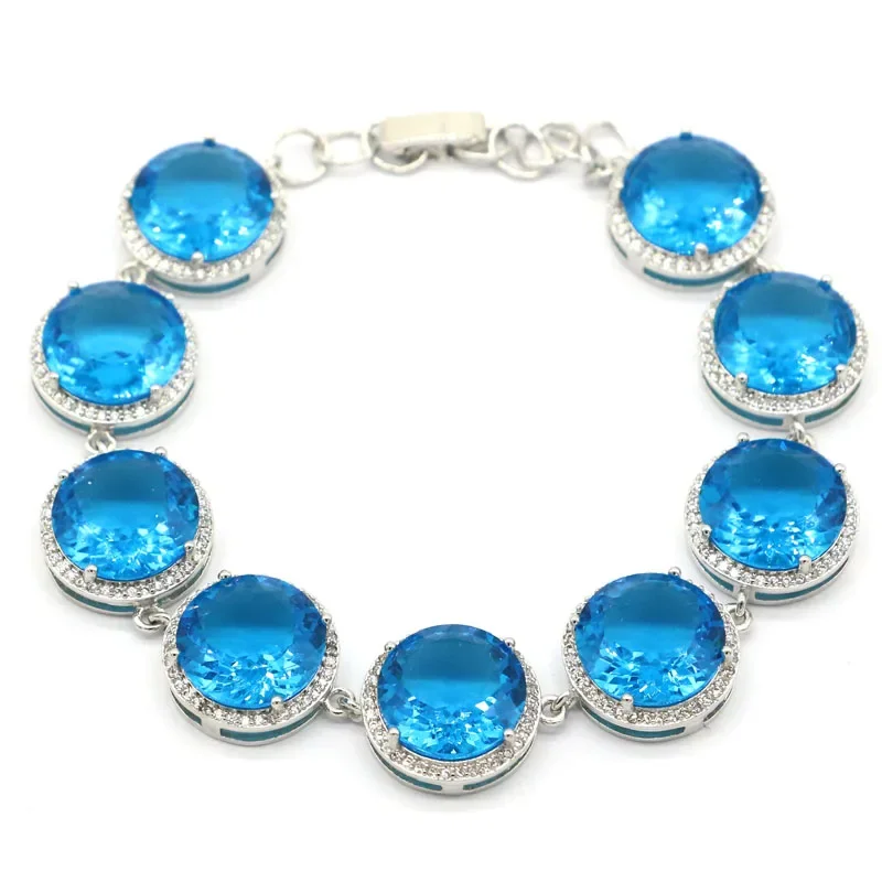 26g 925 SOLID STERLING SILVER Customized BRACELET Gorgeous Smoky Topaz Aquamarine Swiss Blue Kunzite Tourmaline CZ Daily Wear 7.