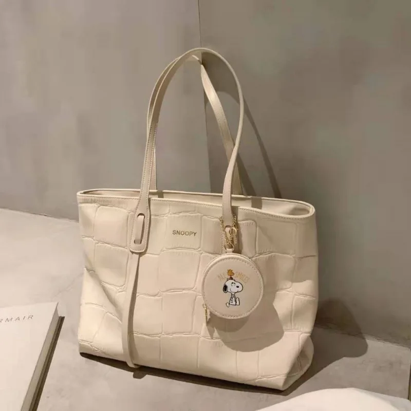 Sac En Toile Brodé Snoopy MINISO - Sac à Main Femme 21x14x8cm, Toile Bleue, Idéal Quotidien