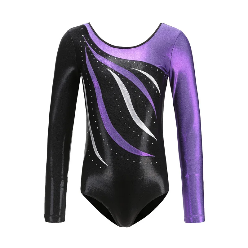 Kids Shiny Ballet Leotard for Girls Metallic Gymnastics Suit Long-Sleeve Bodysuit Diamond-Shaped Practice Performance Costumes ballet leotard dance leotard girls dance costumes