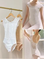 Ballet Leotard Women Elegant Lace Style Practice Ballet Dancing Clothes White Swan Professional Dance Team Gymnastics Coverall