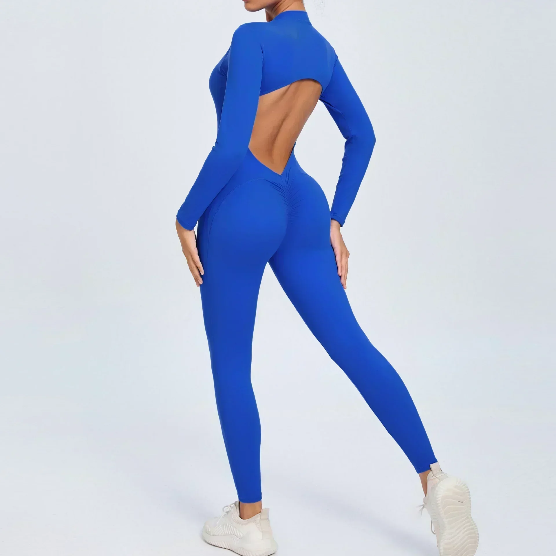 Seamless Yoga Zipper Jumpsuits Sports Fitness Beauty Back Hip-Lifting Long-Sleeved One-Piece Workout Gym Tracksuits for Women 2