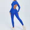 Seamless Yoga Zipper Jumpsuits Sports Fitness Beauty Back Hip-Lifting Long-Sleeved One-Piece Workout Gym Tracksuits for Women 2