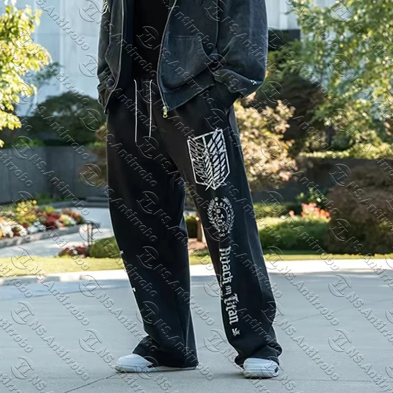 Trendige junge amerikanische Mode, Zusammenarbeit, Anime-Jogginghose, weites Bein, lässige Jogginghose, Hip-Hop, Street-Style, Frottee-Druck – Detail 9