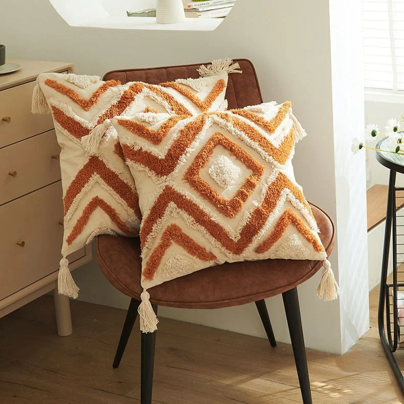 Bohemian Geometric Embroidered Tassel Pillow Cushion Cover - Home Decor Pillowcase