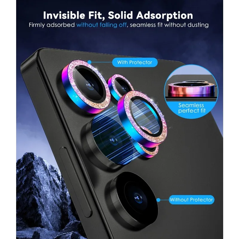 Glitter Decoration Ultra-HD Tempered Glass Camera Lens Protector with Metal Ring
