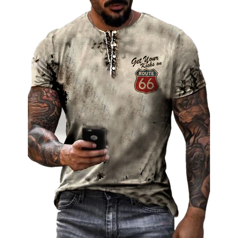 

Summer Street Style T Shirts Men Fashion America Route 66 Letters 3d Printed Vintage Ultra-thin Cool Short Sleeve Mens Clothing