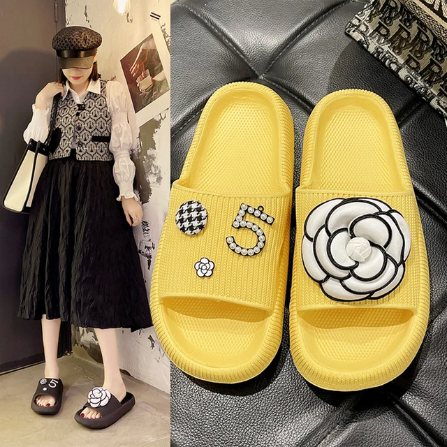 Fashion Flowers Home Slippers Thick Platform Bathroom Non-slip