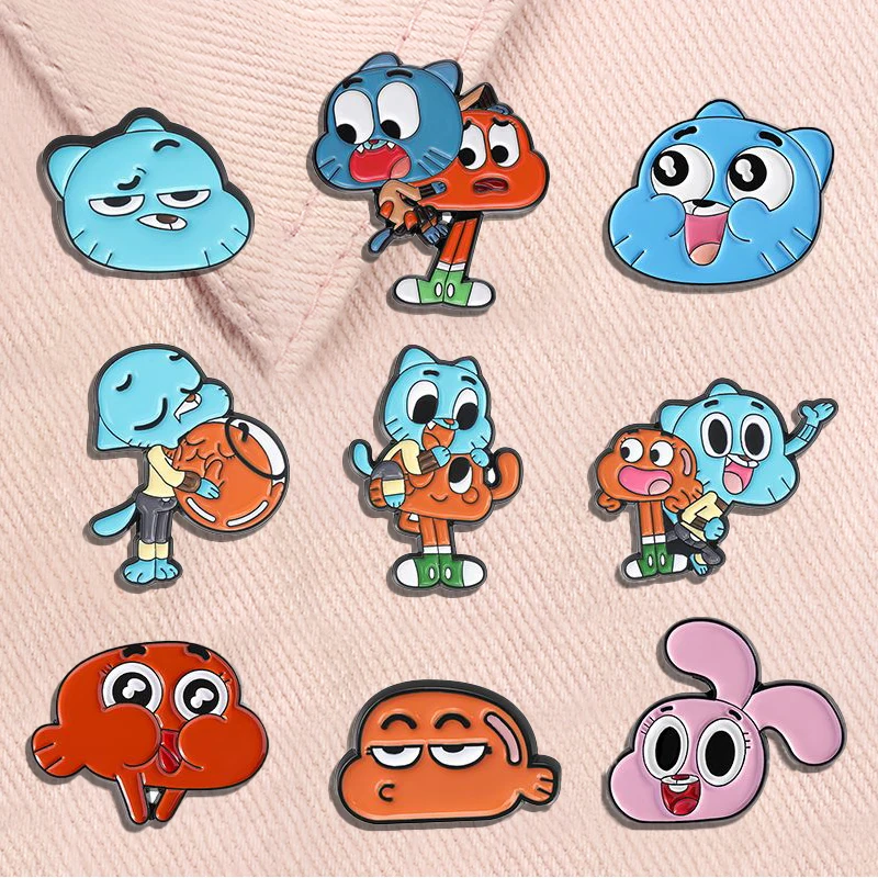 Anime Character Enamel Pins 5-11pcs/set Fantasy Animation Pink Dog Turbo Granny Cat Animal Brooches Lapel Badge Jewelry Gifts