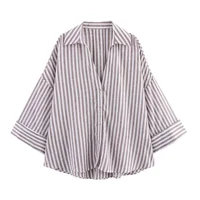 MUJER rayé chemise femme blanc chemises décontractées amples pour les femmes été boutonné chemises et chemisiers femme à manches larges haut pour femme 6