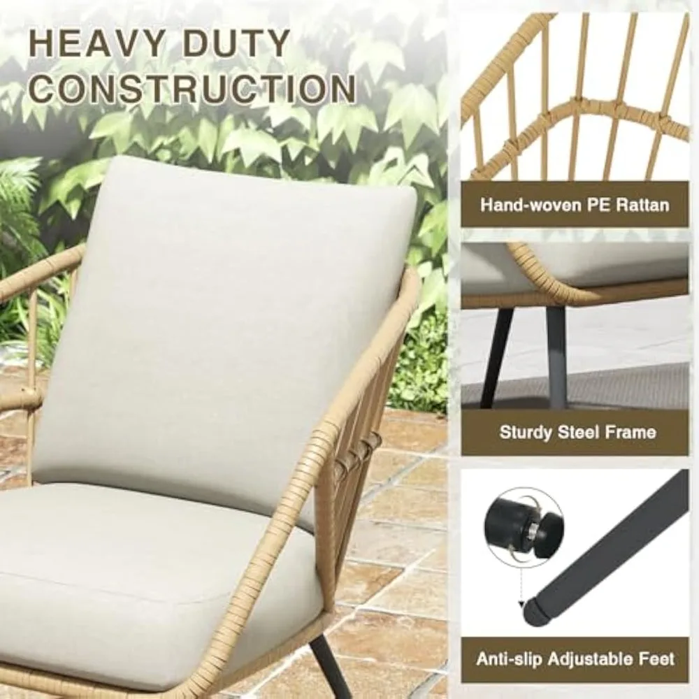 4 Pieces Outdoor Patio Furniture Set, PE Rattan Wicker Balcony Porch Deck Furniture, Conversation Set Patio Table and Chairs Set