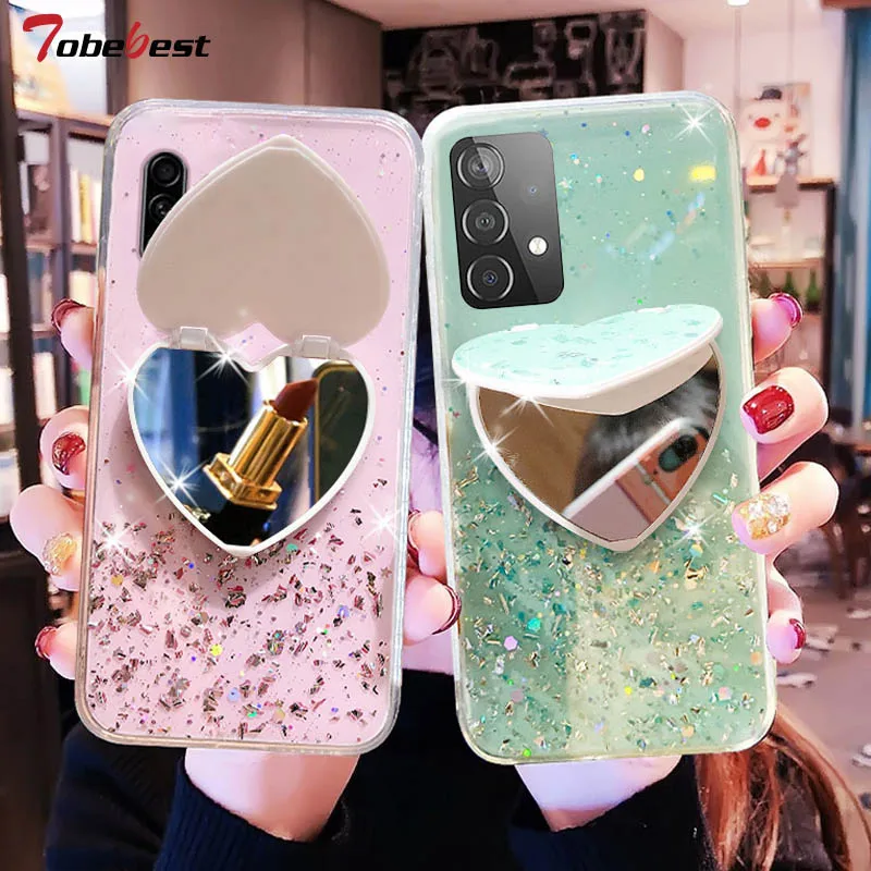 Heart Mirror Sequins Glitter Phone Case For Samsung Galaxy Series_voghion.com