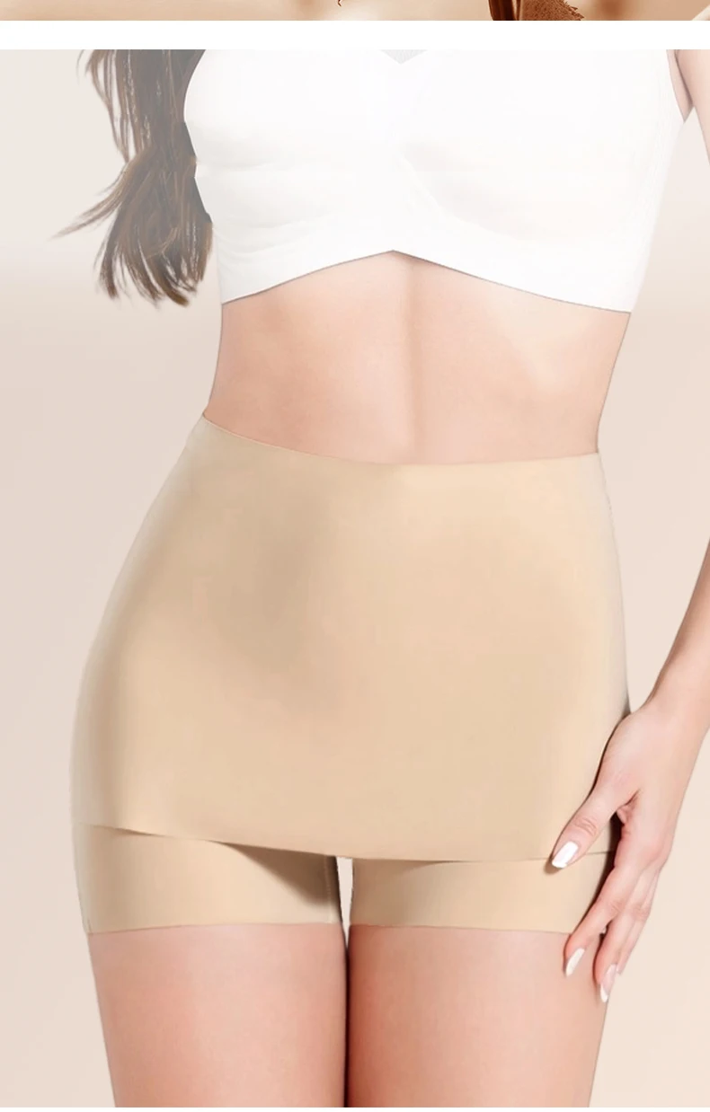 Hohe Taille Frauen Bauch Kontrolle Nahtlose Shorts Doppelschicht Unter dem Rock Boxer Sicherheitshosen Eis Seide Frauen Sommer Unterwäsche – Detail 6