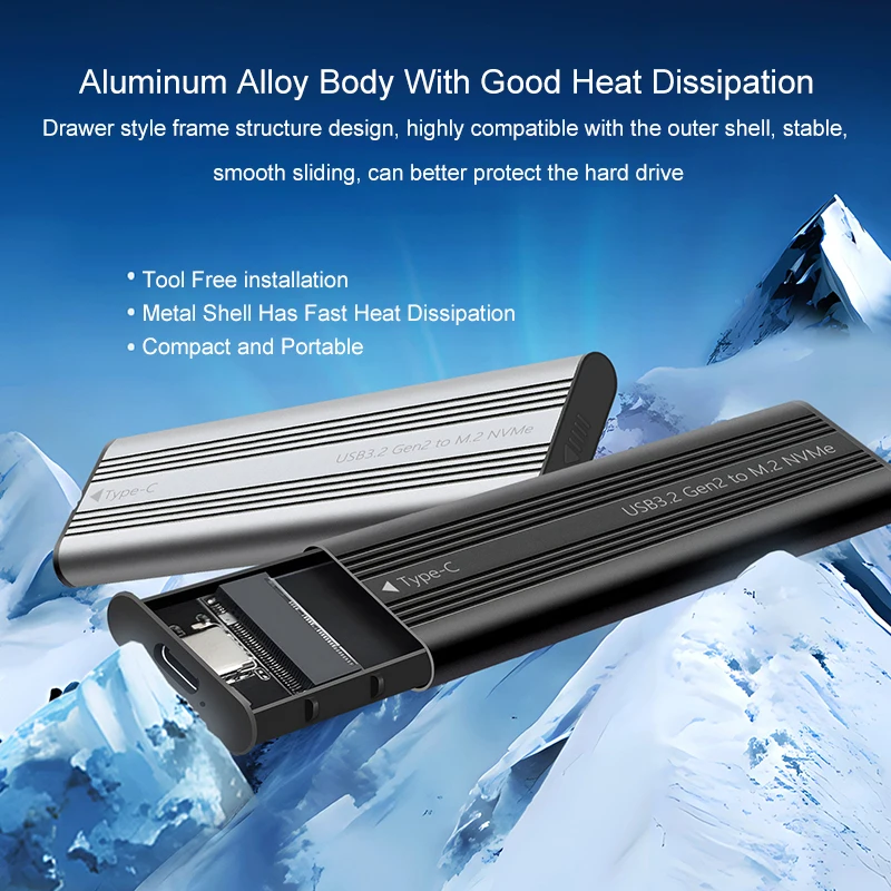 UTHAI M. 2 Solid State Mobile Hard Disk Box USB 3.2 Metal Heat Dissipation External Type-C Interface SATA/NVMe Dual Protocol