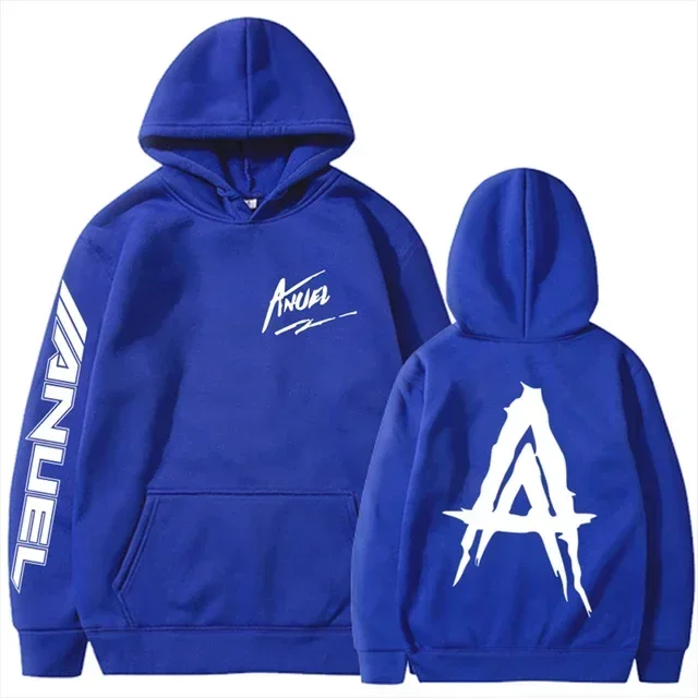 thumbnail image 1 of Sudaderas con capucha de lana de otoño para hombre, sudaderas con estampado de Anuel AA Real Hasta La Muerte, ropa de calle, Jersey holgado de rapero, Tops informales con capucha, 1 of 5