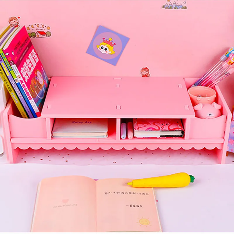 Pink Cute Monitor Stand Desktop Storage Wood Bracket Storage Box Laptop Desktop Computer Monitor Increase Rack Office Supplies pink cute monitor stand desktop storage wood bracket storage box laptop desktop computer monitor increase rack office supplies