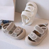 Summer Mesh Breathable Boys Beach Shoes Soft Sole Anti Slip Girls Baby Sports Sandal Cartoon Bear Head Embroidered Kids Sandals 1