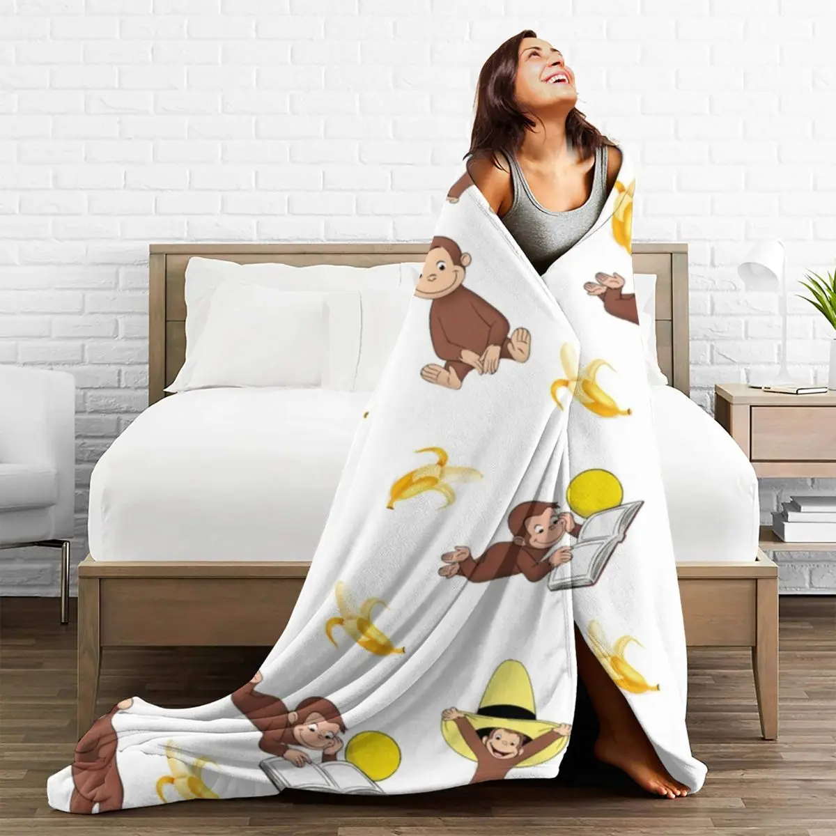 George The Curious Monkey Blanket Banana Cartoon Travel Flannel Throw Blanket Soft Durable Couch Bed Custom Bedspread Gift 5